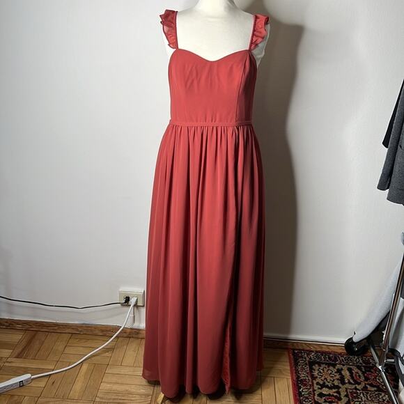 Azazie Metz Terracotta Chiffon Dresss - Picture 2 of 10